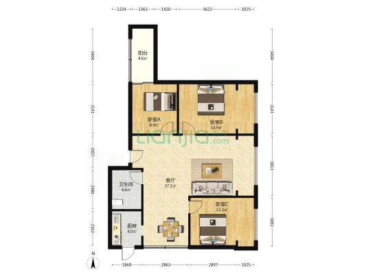三元大道67号 3室1厅1卫 102平方