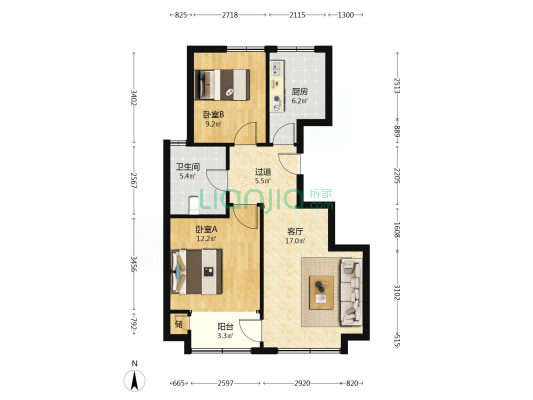 湖璟中心 2室1厅1卫 86平方