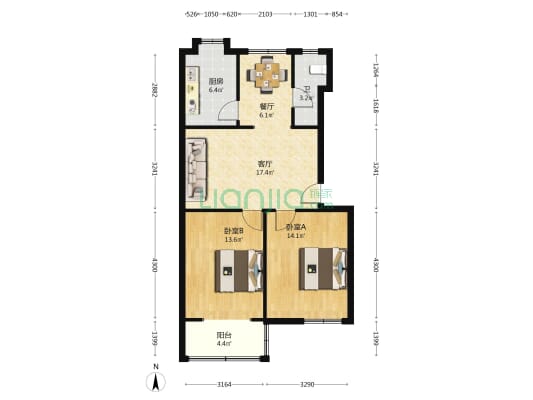 湖南省女子监狱宿舍 2室2厅1卫 75平方