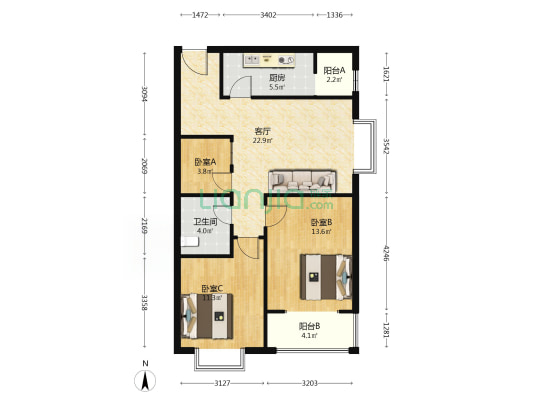长城家园北区 3室1厅1卫 101平方