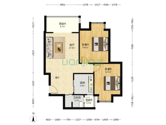 庄店花园小区 2室1厅1卫 90平方