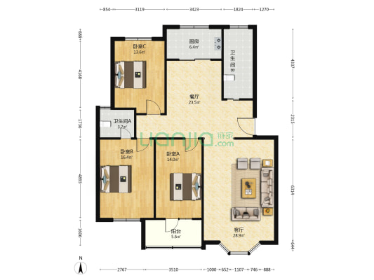 学府花园 3室2厅2卫 147平方