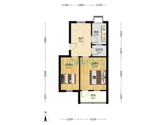铁路29宿舍 2室1厅1卫 52平方