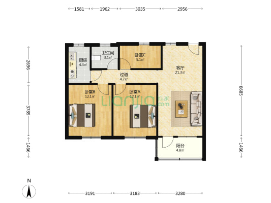 中南小区 3室1厅1卫 93平方