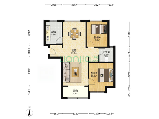 立丰城市生活广场 2室1厅1卫 80平方