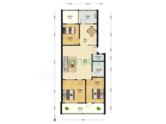 和平路27号 3室2厅2卫 126平方