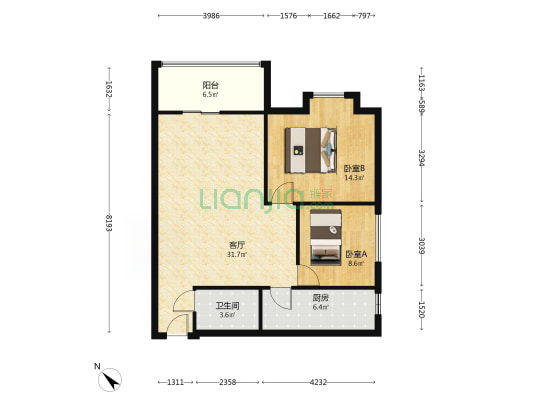 南峰国际 2室1厅1卫 96平方