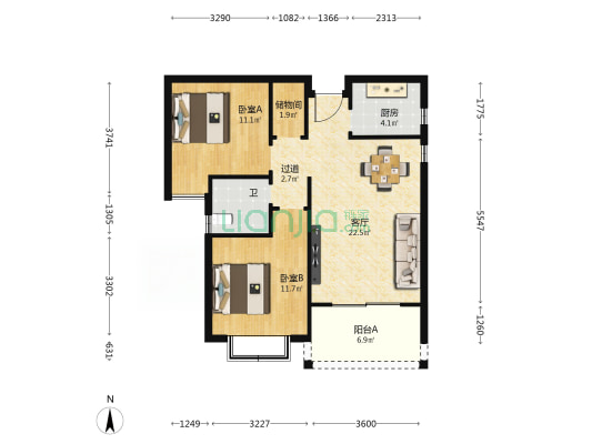 美林江畔 2室1厅1卫 81平方