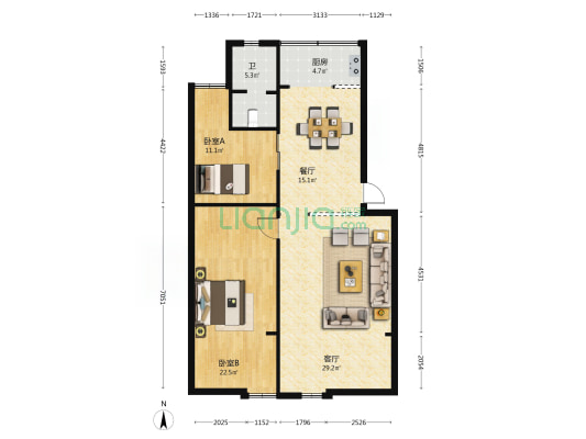 龙翔苑 2室2厅1卫 83平方