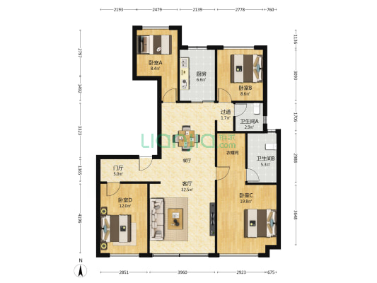 绿城观澜 4室1厅2卫 141平方