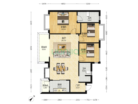 仁美熙和府 3室1厅2卫 107平方