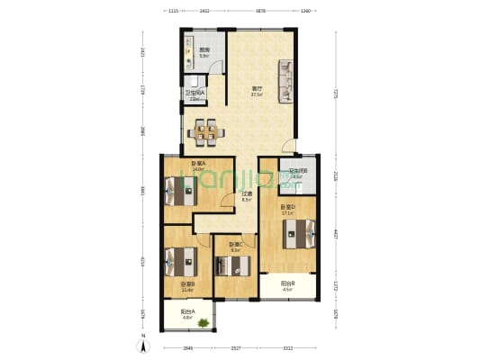 和园 4室1厅2卫 140平方