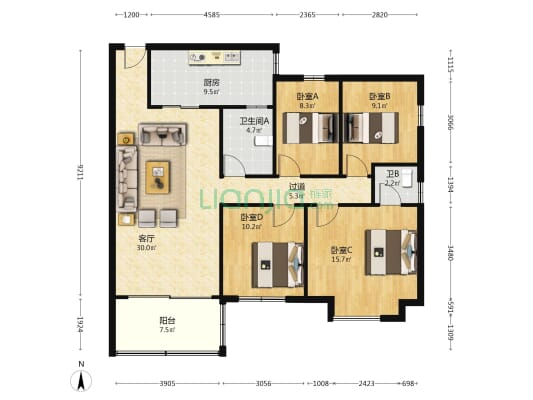 金阳苑 4室1厅2卫 113平方