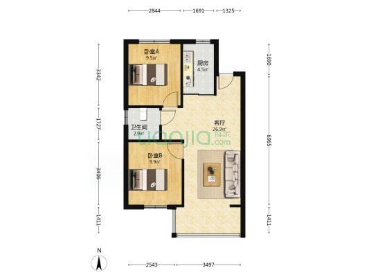 夏荷郡二区 2室1厅1卫 75平方