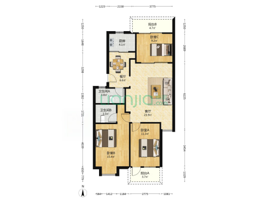 舒柳苑 3室2厅2卫 100平方