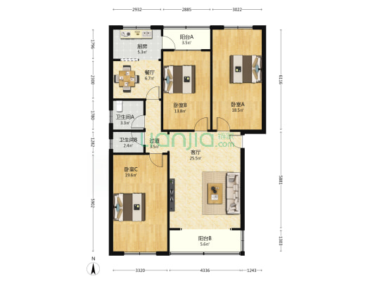 索河路201号 3室2厅2卫 131平方