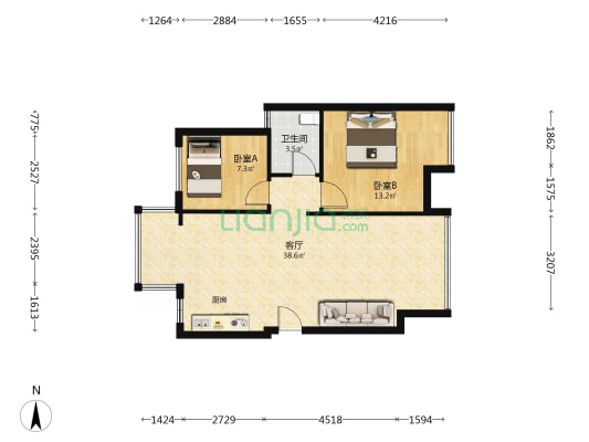缙云嘉苑 2室1厅1卫 74平方