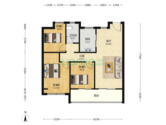 香江·翡翠天辰 3室1厅1卫 96平方