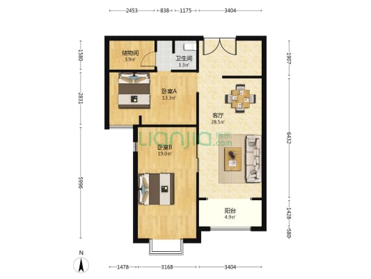 华晨世纪广场 2室1厅1卫 93平方
