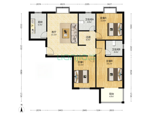 枫情水岸 3室1厅2卫 116平方