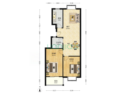 文昌家园 2室1厅1卫 89平方