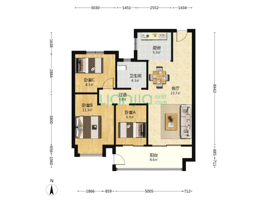 紫云苑北区 3室1厅1卫 101平方