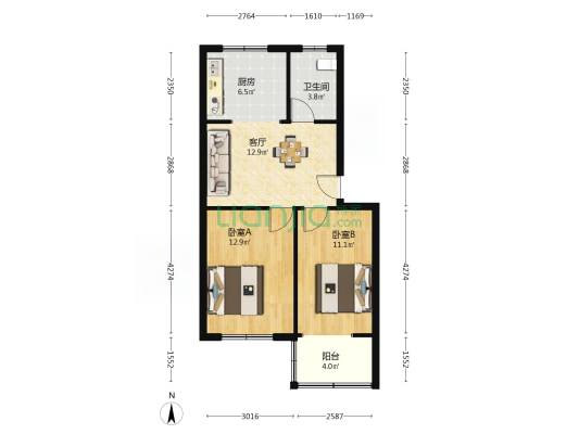 胶鞋厂宿舍 2室1厅1卫 64平方