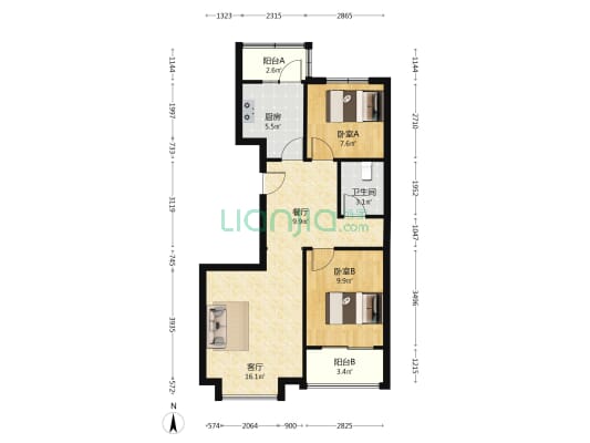 枣林新村 2室2厅1卫 82平方