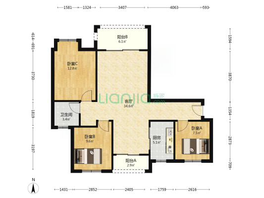 晨光花园四期 3室1厅1卫 106平方