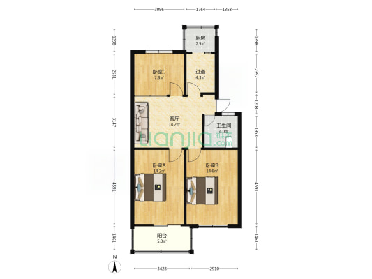 铁路医院家属院 3室1厅1卫 74平方