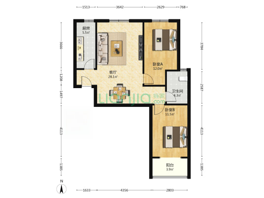 翰林华府 2室1厅1卫 96平方