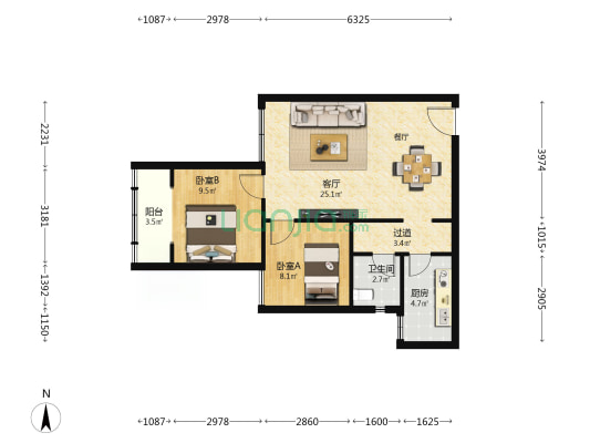 幸福阳光小区 2室1厅1卫 81平方