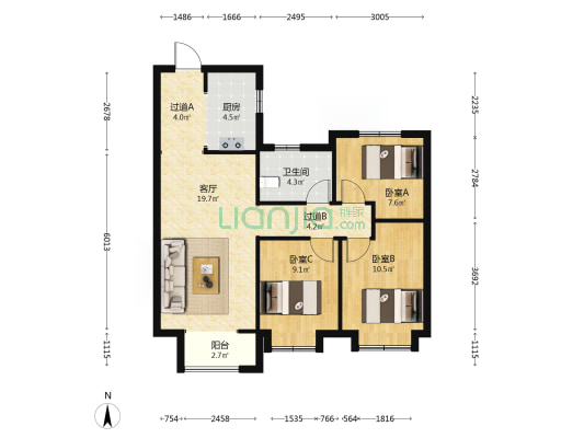 梦湖·澜庭 3室1厅1卫 99平方