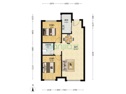 万达公园璟园 2室1厅1卫 82平方