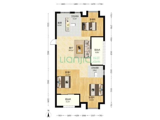 正祥日照家林 3室1厅2卫 105平方