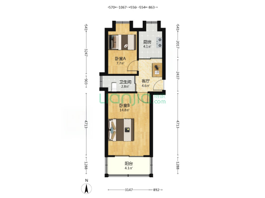 吉祥村 2室1厅1卫 46平方