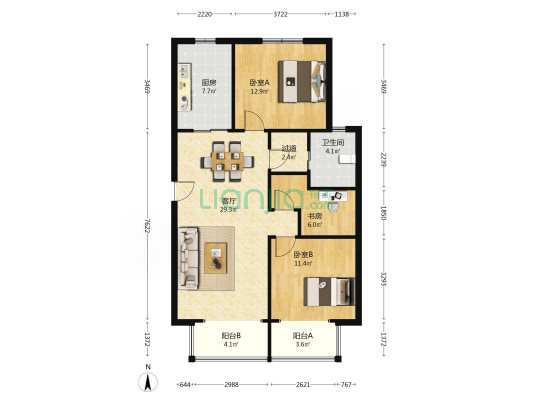 汇杰公寓 3室1厅1卫 110平方