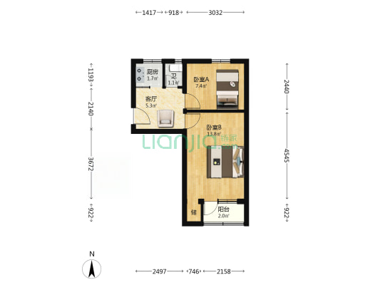 东风北里 2室1厅1卫 43平方
