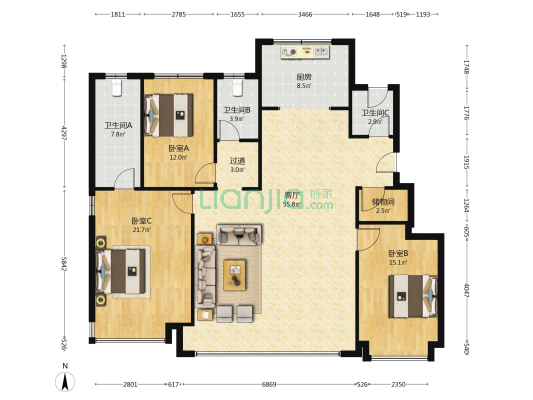 水西雲庐 3室1厅3卫 164平方
