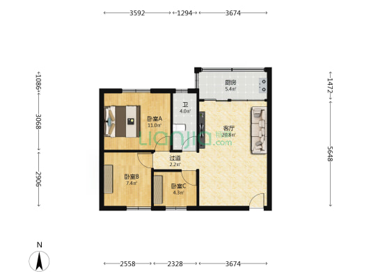 容新大厦 3室1厅1卫 78平方