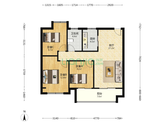 悦四季华庭 3室1厅1卫 93平方