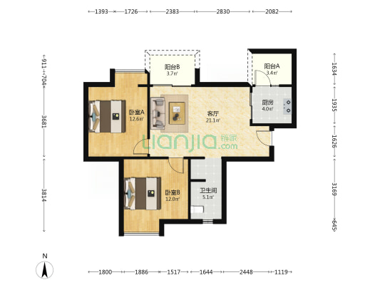 幸福苑小区 2室1厅1卫 78平方