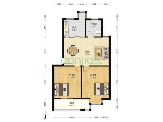 知心花园 2室1厅1卫 87平方