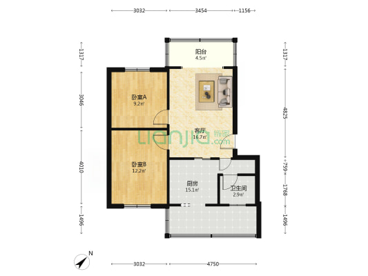 航天路16号 2室1厅1卫 68平方