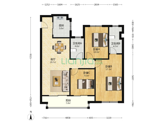 蔚然锦绣 3室1厅2卫 108平方