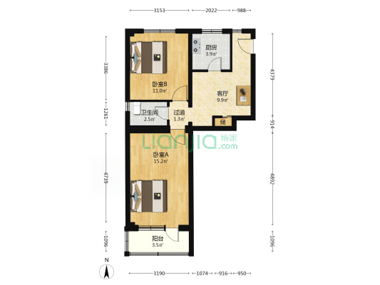 惠新东街甲15号 2室1厅1卫 65平方