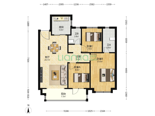 长安金茂悦 3室1厅2卫 115平方