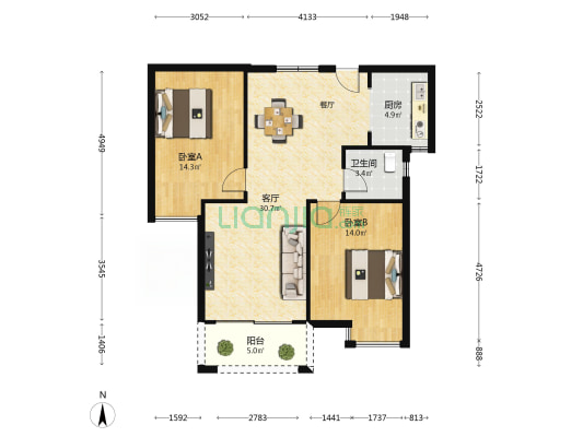 湾里区云溪谷小区 2室1厅1卫 90平方