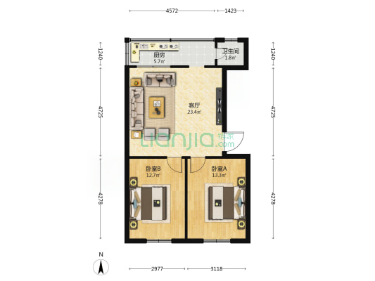 市粮食局宿舍 2室1厅1卫 66平方