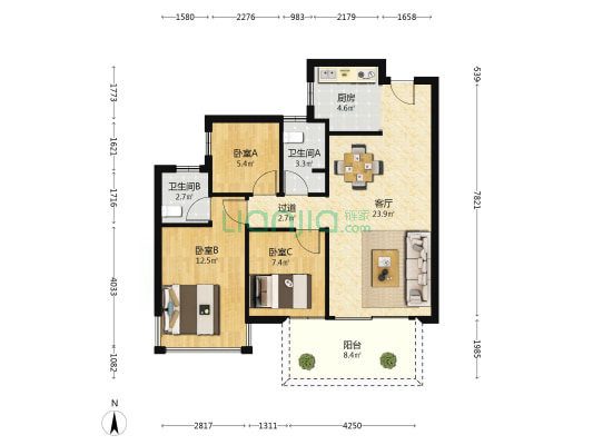 盛世春江 3室1厅2卫 85平方